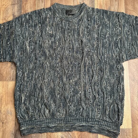 J Ferrar Coogi Style Sweater Men's Medium Gray Crew Neck Textured Knit 6493 - Picture 3 of 9